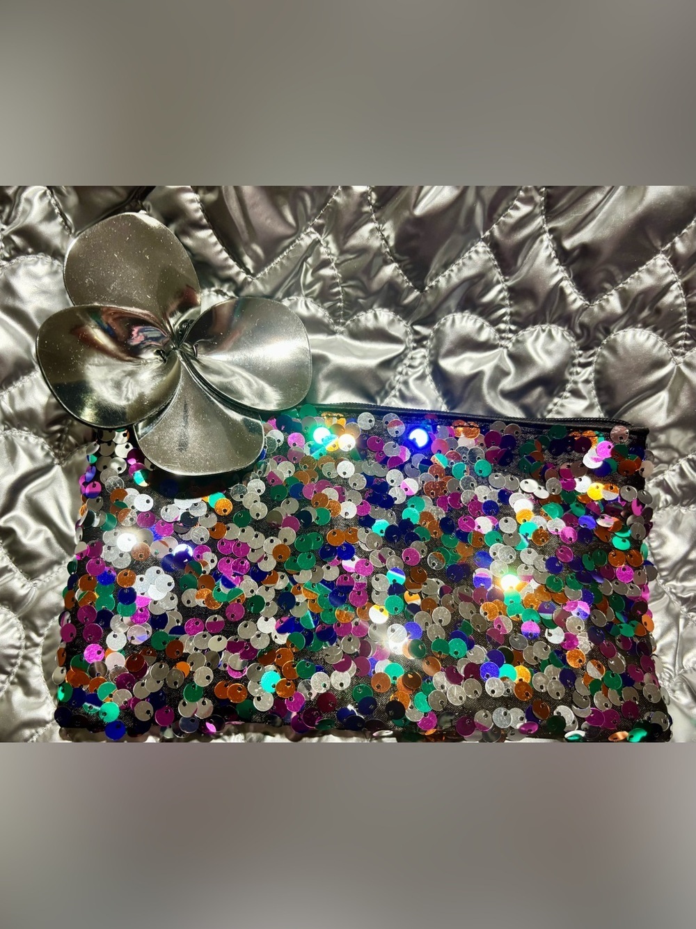 MAC Sparkle Sequin Glitter MultiColor Makeup Cosmetic Zipper Bag Clutch Pouch - Picture 7 of 10